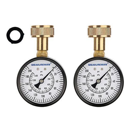 Picture of MEASUREMAN 2-1/2" Water Pressure Test Gauge, 3/4" Female Hose Thread, 0-200 psi/kpa (2 Pack)