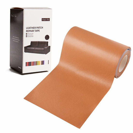 Picture of Leather Repair Patch Tape Light Brown 3 x 60 inch Self Adhesive Leather Repair Tape for Furniture, Car Seats, Couch, Sofa, Office Chair, Vinyl Repair Kit