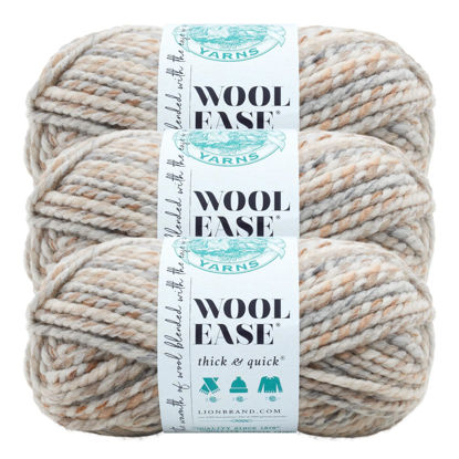 Picture of Lion Brand Yarn Wool-Ease Thick & Quick Yarn, Soft and Bulky Yarn for Knitting, Crocheting, and Crafting, 3 Pack, Fossil