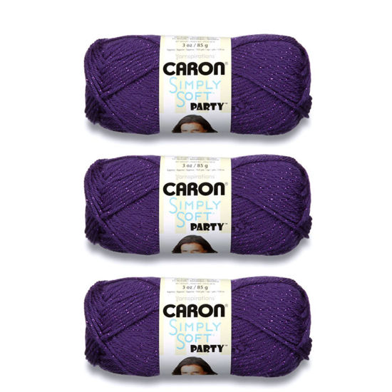 Picture of Caron Simply Soft Party Purple Sparkle Yarn - 3 Pack of 85g/3oz - Acrylic - 4 Medium (Worsted) - 164 Yards - Knitting/Crochet