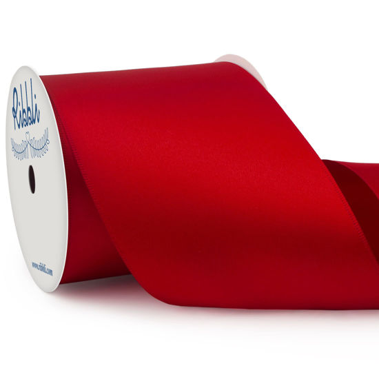 Picture of Ribbli Red Double Faced Satin Ribbon, 3” x Continuous 10 Yards,Use for Bows Bouquet,Christmas Gift Wrapping,Floral Arrangement