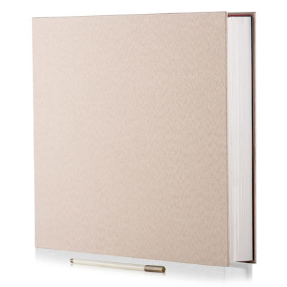 Picture of HoneyTolly Large Photo Album Self Adhesive 4x6 8x10 10x12 13"x12.8" Magnetic Scrapbook Album 12.6"x11" Inch 40 Pages Linen Cover DIY Photo Album with A Metallic Pen and DIY Stickers(Light Beige)