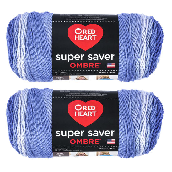 Picture of Red Heart Super Saver Jumbo Baja Blue Ombre Yarn - 2 Pack of 283g/10oz - Acrylic - 4 Medium (Worsted) - 482 Yards - Knitting/Crochet