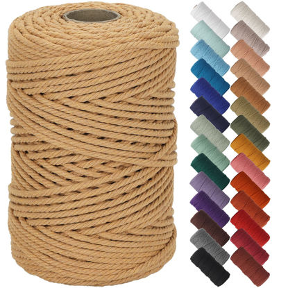Picture of NOANTA Light Tan Macrame Cord 5mm x 109yards, Colored Macrame Rope Cotton Rope Macrame Yarn, Colorful Cotton Craft Cord for Wall Hanging, Plant Hangers, Crafts, Knitting