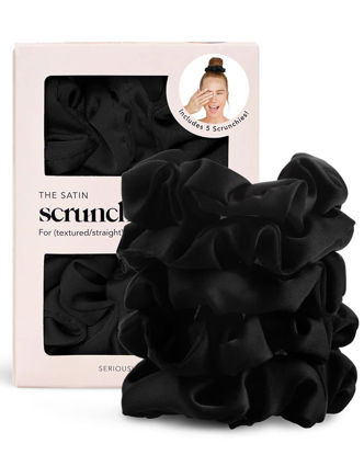 Picture of Kitsch Satin Hair Scrunchies for Women - Softer Than Silk Scrunchies for Hair | Satin Scrunchies for Girls & Stylish Satin Hair Ties for Women | Cute Satin Hair Scrunchie for Styling, 5 pack (Black)