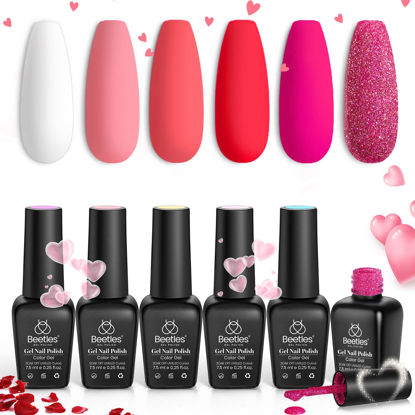 Picture of Beetles Gel Nail Polish Set - 6 Colors Pink Rose Red Spring Summer Nail Gel Kit Sweetheart Candies Collection Pink Glitter Gifts for Women Girlfriend Soak Off Nail Lamp Manicure Kit