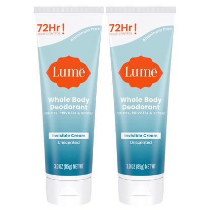 Picture of Lume Whole Body Deodorant - Invisible Cream Tube - 72 Hour Odor Control - Aluminum Free, Baking Soda Free, Skin Safe - 3.0 ounce Two-Pack (Unscented)