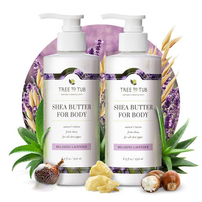 Picture of Tree to Tub Lavender Shea Butter Body Lotion for Dry Skin - Moisturizing Sensitive Skin Lotion for Women & Men, Vegan Body Moisturizer w/Organic Aloe Vera, Cocoa Butter, All Natural Colloidal Oatmeal