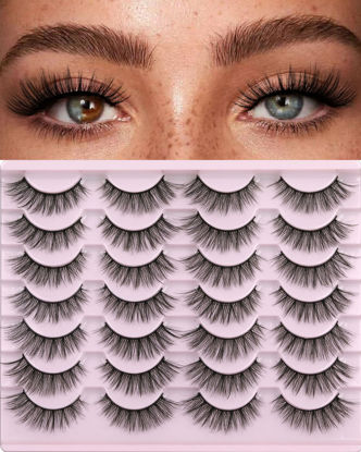 Picture of False Eyelashes 14mm Faux 3D Mink Lashes Natural Look Fluffy Cat Eye Wispy Lashes Pack by Kiromiro, 14 Pairs