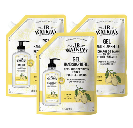 Picture of J.R. Watkins Gel Hand Soap Refill, Moisturizing Hand Wash, All Natural, Alcohol-Free, Cruelty-Free, USA Made, Lemon, 34 Fl Oz, 3 Pack