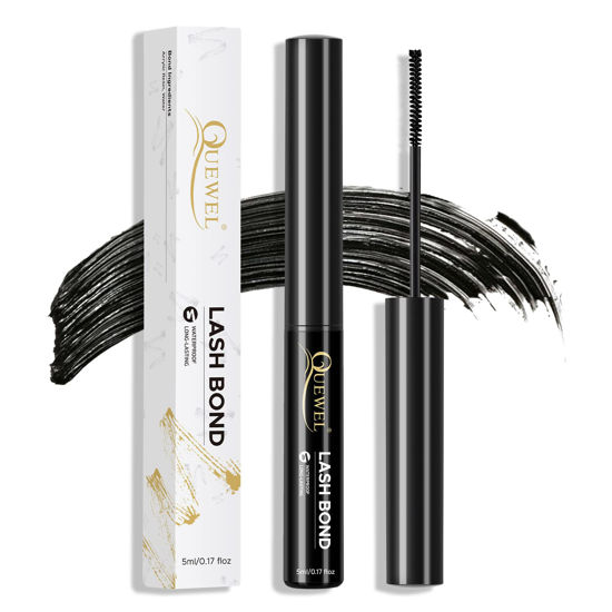 Picture of QUEWEL Lash Bond, Black Cluster Eyelash Glue for DIY Eyelash Extensions, DIY Eyelash Cluster Glue, Waterproof DIY Lash Bond Mascara Long Wear, Eye Lash Glue Mascara Self Use at Home