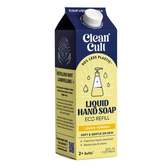 Picture of Cleancult Liquid Hand Soap Refills (32oz, 1 Pack) - Hand Soap that Nourishes & Moisturizes - Liquid Soap Free of Harsh Chemicals - Paper Based Eco Refill, Uses 90% Less Plastic - Lemon Verbena