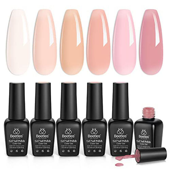 Picture of Beetles Jelly Gel Nail Polish Set, 6 Colors Ballet Dress Milky White Sheer Pink Nude Transparent Soak Off Uv Diy Manicure Kit for Women