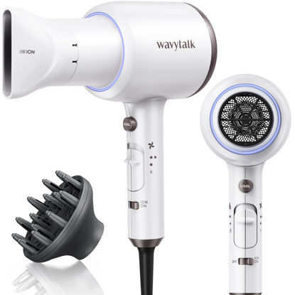 Picture of Wavytalk Hair Dryer with Diffuser and Concentrator Professional 1875 Watt Negative Ions Dryer Fast Drying Light and Quiet with Ceramic Technology Nozzle for Women Curly Hair, Matte White