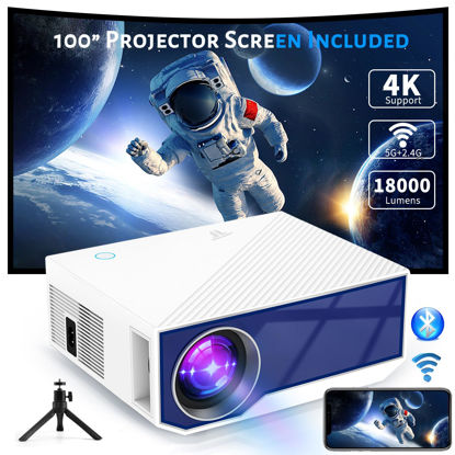 Picture of Projector with WiFi and Bluetooth, Native 1080P 18000L 4K Support Portable Outdoor Video Mini Projectors with Screen and Tripod for Home Theater Compatible with HDMI,USB,VGA,AV,iOS and Android Phone