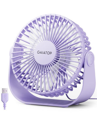 Picture of Gaiatop USB Desk Fan, 3 Speeds Portable Small Fan with Strong Airflow, 5.5 Inch Quiet Table Fan, 90° Rotate Personal Cooling Fan For Bedroom Home Office Desktop Travel (Purple)