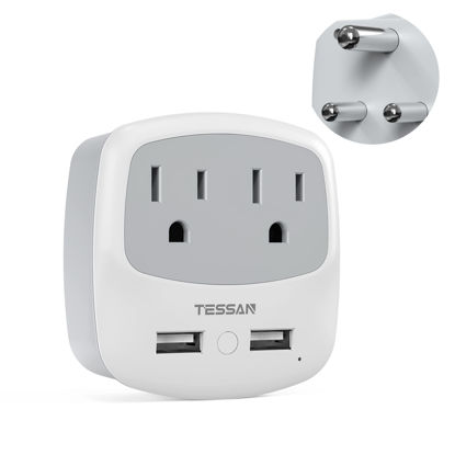Picture of TESSAN South Africa Power Adapter, Type M Travel Adaptor Plug with 2 USB Charger 2 AC Outlets Converter, US to Bhutan, Botswana, India, Israel Namibia Nepal Pakistan