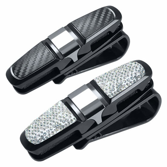 Picture of FineGood 2 Pack Glasses Holders for Car Sun Visor, Glasses Holder Clip with Rhinestones Crystal Fashion Biling Sunglass Eyeglass Mount Hanger-Sliver & Balck