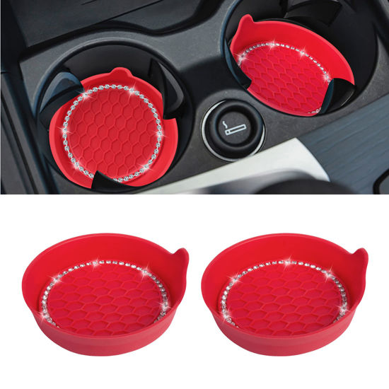 Bling Car Coasters For Cup Holder 2 Pack Universal Anti Slip Silicone Cup  Holder Insert Crystal Rhinestone Car Interior Accessories