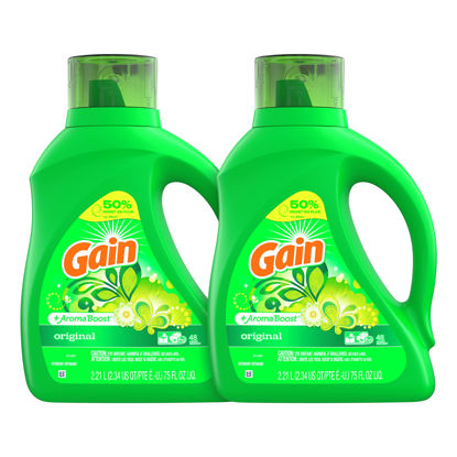 Picture of Gain Laundry Detergent Liquid Soap Plus Aroma Boost, Original Scent, HE Compatible, 96 Loads Total, 75 Fl Oz (Pack of 2)