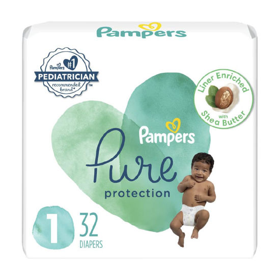 Picture of Diapers Size 1/Newborn, 32 Count - Pampers Pure Protection Disposable Baby Diapers, Hypoallergenic and Unscented Protection, Jumbo Pack (Packaging & Prints May Vary)