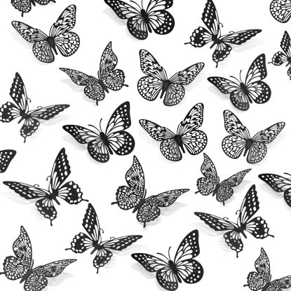 Picture of SAOROPEB 3D Butterfly Wall Decor 48 Pcs 4 Styles 3 Sizes-Butterfly Birthday Decorations&Butterfly Party Decorations&Butterfly Cake Decorations-Removable Gold Butterfly Decorations (Black)