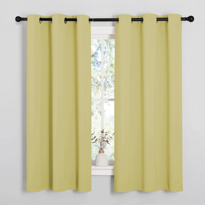 Picture of NICETOWN Paler Yellow Blackout Curtains for Bedroom (1 Pair, 42 x 63 inches), Farmhouse Thermal Insulated Room Darkening Drapes for Windows