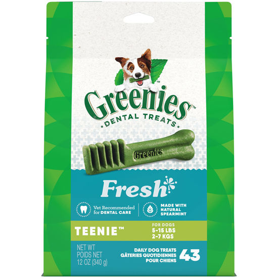 Picture of GREENIES TEENIE Natural Dog Dental Care Chews Oral Health Dog Treats Fresh Flavor, 12 oz. Pack (43 Treats)