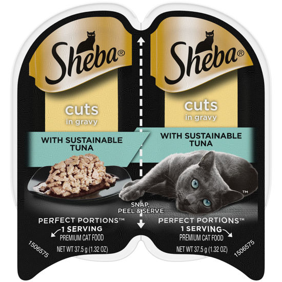 Picture of SHEBA PERFECT PORTIONS Cuts in Gravy Adult Wet Cat Food Trays (24 Count, 48 Servings), Sustainable Tuna Entrée, Easy Peel Twin-Pack Trays