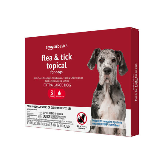 Picture of Amazon Basics Flea and Tick Topical Treatment for X-Large Dogs (89-132 pounds), 3 Count (Previously Solimo)