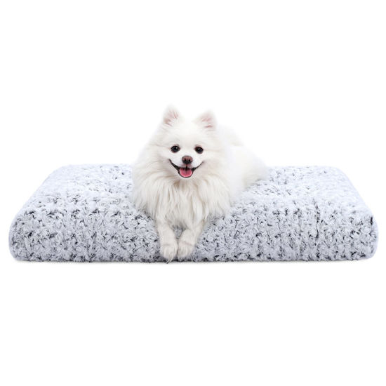 Picture of Washable Dog Bed Deluxe Plush Dog Crate Beds Fulffy Comfy Kennel Pad Anti-Slip Pet Sleeping Mat for Large, Jumbo, Medium, Small Dogs Breeds, 23" x 18", Gray