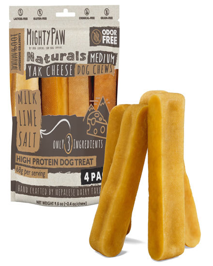 Picture of Mighty Paw Yak Cheese Chews for Dogs | All-Natural Long Lasting Pet Treats. Odorless and Great for Oral Health. Limited-Ingredient Chews for Puppies & Power-Chewers (Medium, 4 Pack)