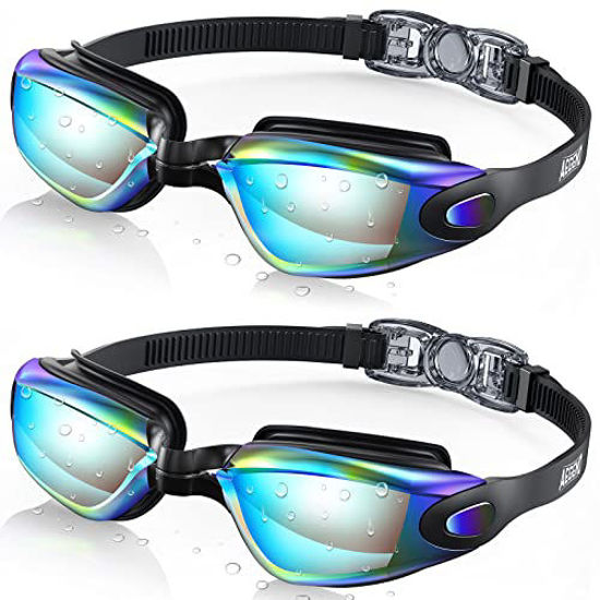 Picture of Aegend Swim Goggles, 2 Pack Swimming Goggles No Leaking Adult Men Women (Aqua & Double Aqua)