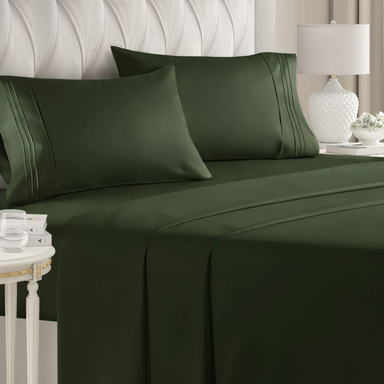 Picture of California King Size Sheet Set - Breathable & Cooling - Hotel Luxury Bed Sheets - Extra Soft - Deep Pockets - 4 Piece Set - Wrinkle Free - Comfy - Emerald Green Bed Sheets - Cali King - 4PC