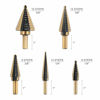 Picture of COMOWARE Step Drill Bit Set & Automatic Center Punch- Black and Gold, Double Cutting Blades, High Speed Steel, Short Length Drill Bits Set of 5 pcs, Total 50 Sizes with Aluminum Case