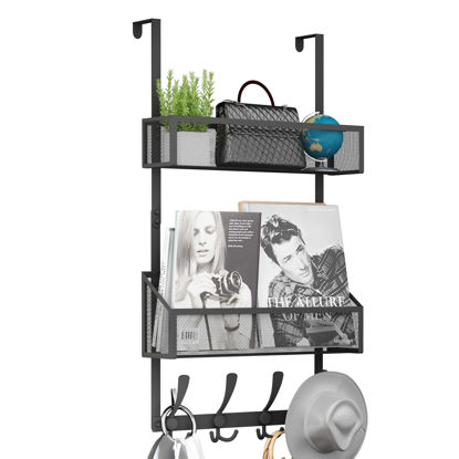 Picture of Kaiferty Over The Door Hooks Organizer,Coat Rack with 12 Hooks and 2 Mesh Baskets,Back of Door Storage Organizer for Bedroom,Bathroom,Kitchen,Office(Black)