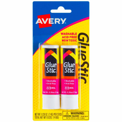 Picture of Avery Glue Stic White, 0.26 oz., Washable, Nontoxic, Permanent Adhesive, 2 Glue Sticks (00171), Multi