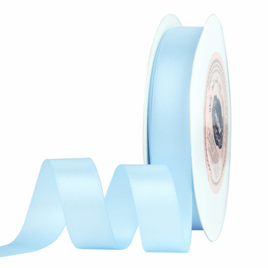 Picture of VATIN 5/8 inch Double Faced Polyester Light Blue/Baby Blue Satin Ribbon -Continuous 25 Yard Spool, Perfect for Wedding Decor, Wreath, Baby Shower,Gift Package Wrapping and Other Projects