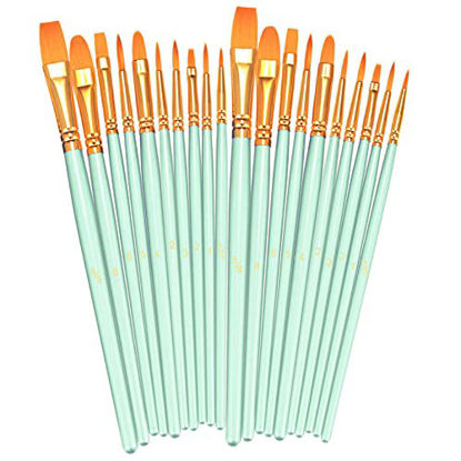 Picture of BOSOBO Paint Brushes Set, 2 Pack 20 Pcs Round Pointed Tip Paintbrushes Nylon Hair Artist Acrylic Paint Brushes for Acrylic Oil Watercolor, Face Nail Art, Miniature Detailing & Rock Painting, Green