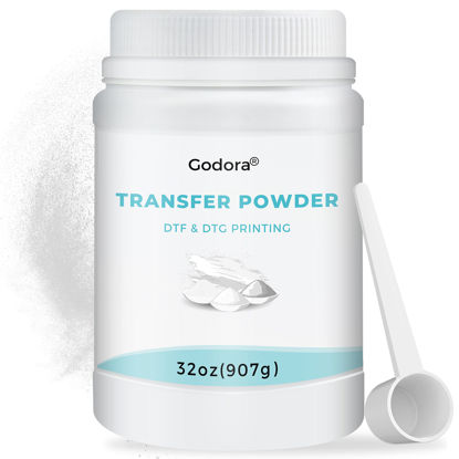 Picture of Godora DTF Powder White Digital Transfer Hot Melt Adhesive 907g / 32oz, DTF PreTreat Transfer Powder for All DTF and DTG Printers, DTF Hot Melt Adhesive Powder for All Fabric