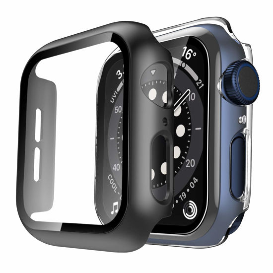 Picture of TAURI 2 Pack Hard Case Designed for Apple Watch SE/Series 6/5/4 40mm with 9H Tempered Glass Screen Protector, [Touch Sensitive] [Full Coverage] Slim Bumper Protective Cover, Black+Clear