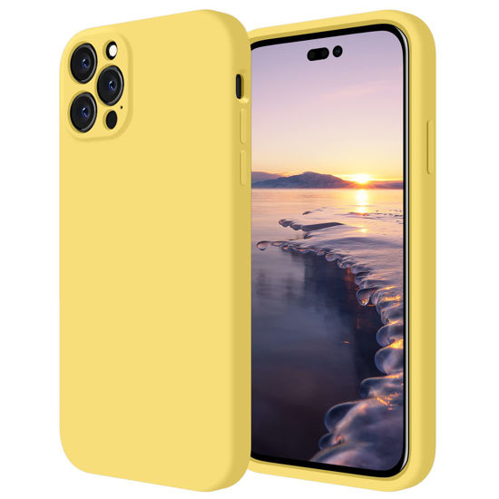 Picture of FireNova for iPhone 14 Pro Case, Silicone Upgraded [Camera Protection] Phone Case with [2 Screen Protectors], Soft Anti-Scratch Microfiber Lining Inside, 6.1 inch, Yellow