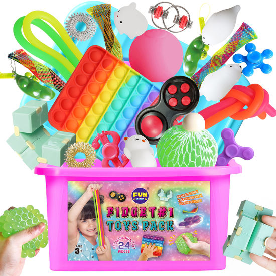 Picture of Fidget Box for Girls Boys, FunKidz Mystery Sensory Fidget Pack Toys for Stress Relief Kids Party Favors Gift Classroom Prizes Travel Camping with Portable Case