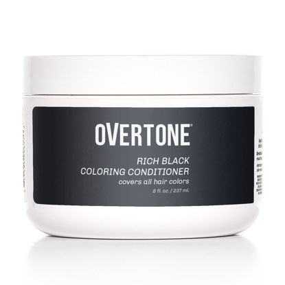 Picture of oVertone Haircare Color Depositing Conditioner - 8 oz Semi Permanent Hair Color Conditioner w/Shea Butter & Coconut Oil - Black Temporary Cruelty Free Hair Dye for All Hair Types (Rich Black)