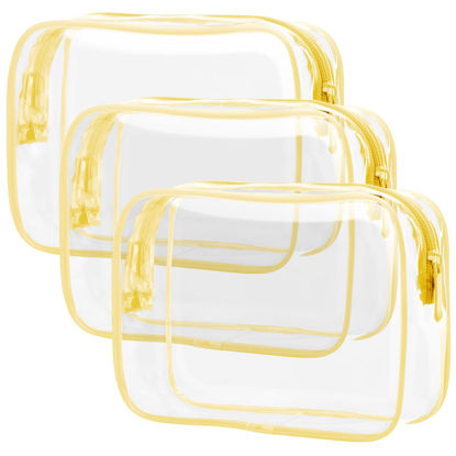 Picture of PACKISM Clear Toiletry Bag, 3 Pack TSA Approved Toiletry Bag Quart Size Bag, Travel Makeup Cosmetic Bag for Women Men, Carry on Airport Airline Compliant Bag, Yellow