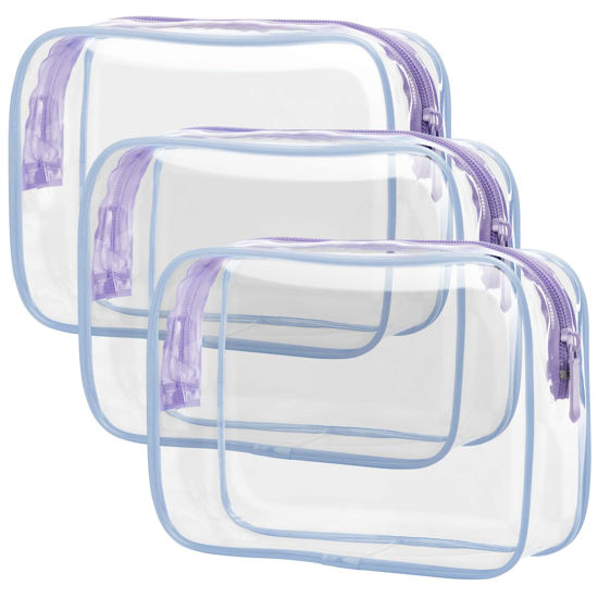 Picture of PACKISM Clear Toiletry Bag, 3 Pack TSA Approved Toiletry Bag Quart Size Bag, Travel Makeup Cosmetic Bag for Women Men, Carry on Airport Airline Compliant Bag, Purple