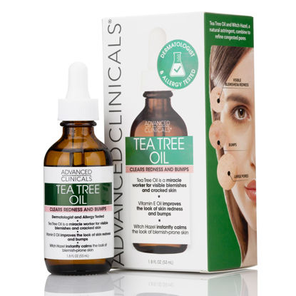 Picture of Advanced Clinicals Tea Tree Oil Facial Skin Care Serum Spot Treatment Targets Redness, Bumps, Acne, & Dry Itchy Skin - Pure Tea Tree Skincare W/Vitamin E, Witch Hazel, & Sunflower Extract, 1.8 Fl Oz