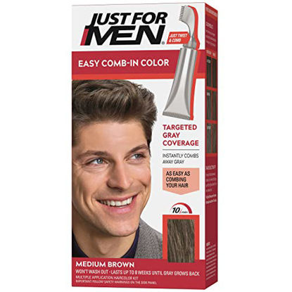 Picture of Just For Men Easy Comb-In Color Mens Hair Dye, Easy No Mix Application with Comb Applicator - Medium Brown, A-35, Pack of 1