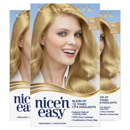 Picture of Clairol Nice'n Easy Permanent Hair Dye, 9G Light Golden Blonde Hair Color, Pack of 3