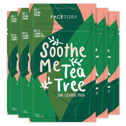 Picture of FACETORY Soothe Me Tea Tree 2-Step Sheet Mask with Tea Tree Oil and Chamomile Extract - For Acne Prone Skin - Soothing, Hydrating, Calming, and Balancing (Pack of 5)